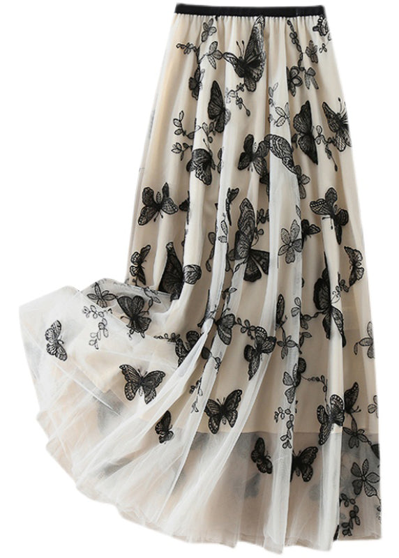 Vintage Beige Embroideried Butterfly Skirts - fabuloryshop