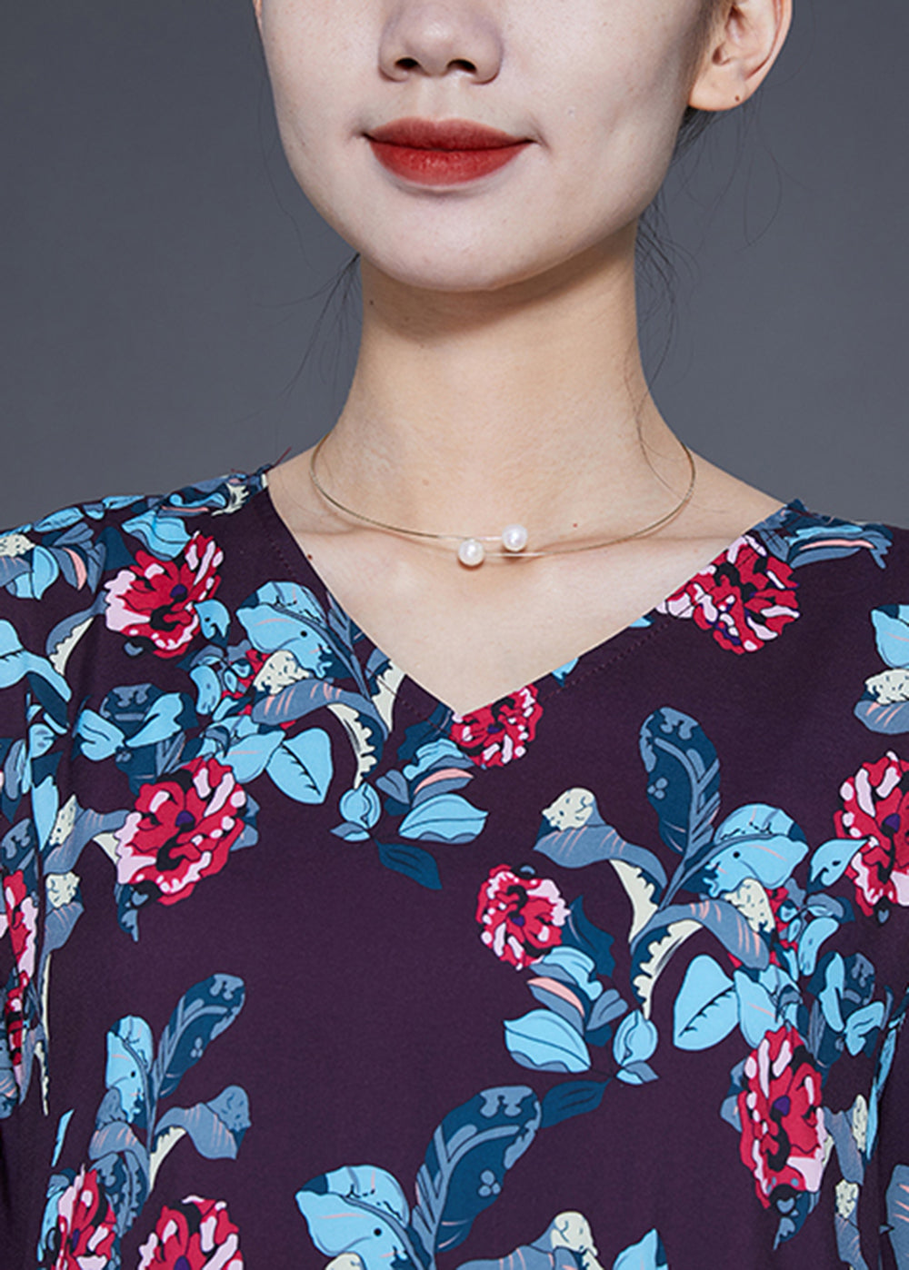 Vintage Black V Neck Floral Print Silk Dress Bracelet Sleeve LY2882 - fabuloryshop