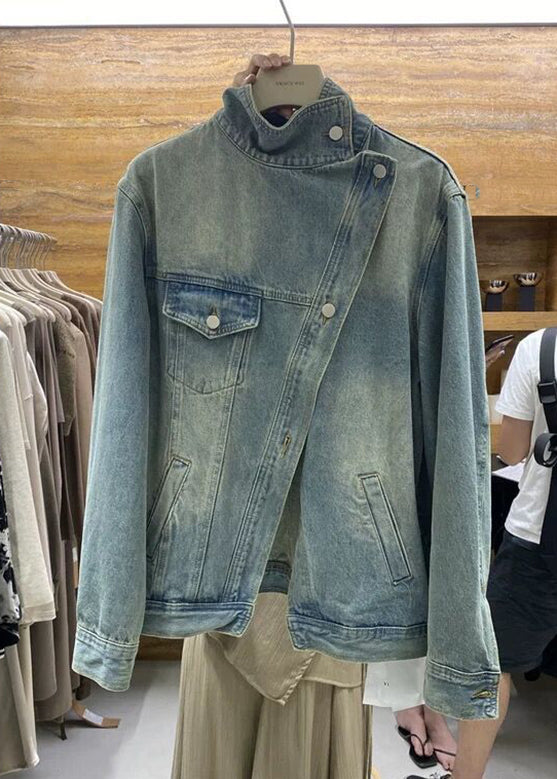 Vintage Blue Patchwork Button Sashes Denim Coats Fall Ada Fashion