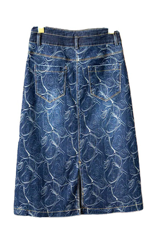 Vintage Blue Print High Waist Button Denim A Line Skirts Summer LY5265 - fabuloryshop