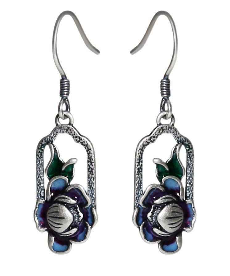 Vintage Blue Sterling Silver Floral Drop Earrings LY2025 - fabuloryshop