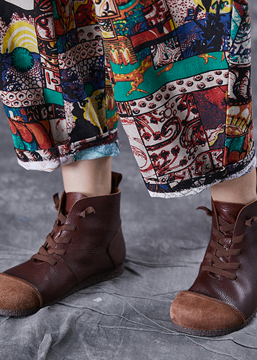 Vintage Chocolate High Waist Oversized Print Cotton Pants Summer Ada Fashion