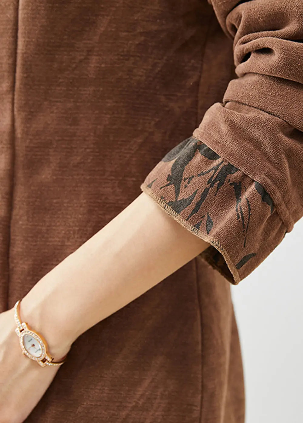 Vintage Coffee Print Patchwork Ruffles Cotton Two Pieces Set Winter Ada Fashion