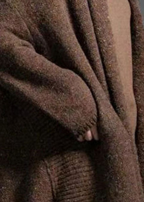 Vintage Coffee V Neck Patchwork Wool Knitting Cardigan Spring LY0011 - fabuloryshop