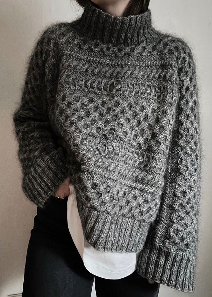Vintage Dark Gray Turtleneck Patchwork Wool Knit Sweater Fall Ada Fashion