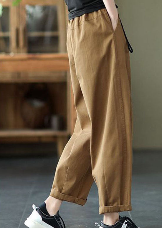 Vintage Dark Khaki Pockets Patchwork Cotton Pants Summer LY0624 - fabuloryshop