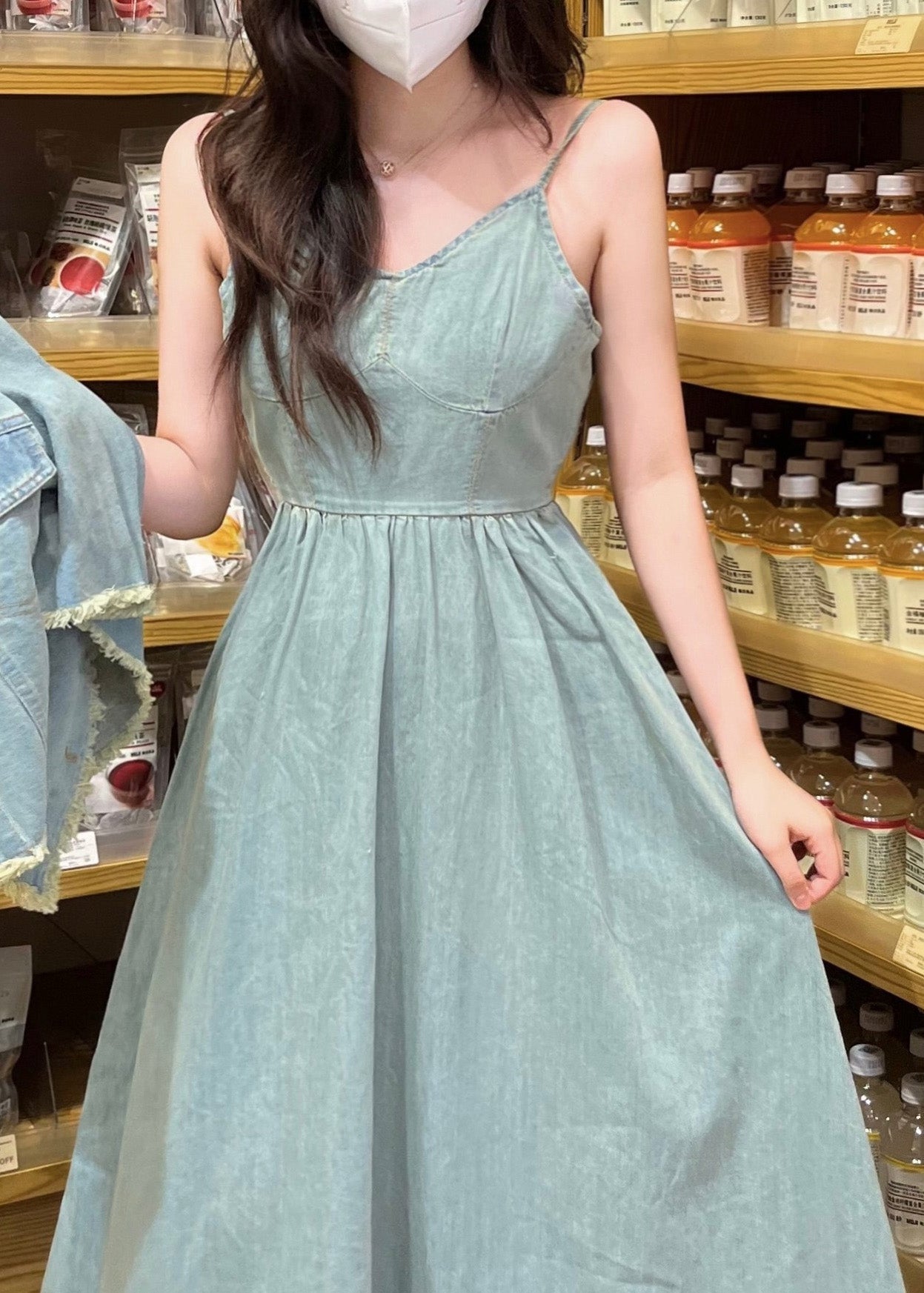 Vintage Denim Blue O-Neck Patchwork Coats And Long Dress Two Piece Set Short Sleeve TY1078 - fabuloryshop