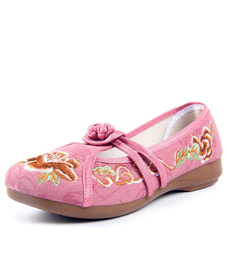 Vintage Embroideried Flat Shoes For Women Grey Cotton Fabric Chinese Button LY0207 - fabuloryshop
