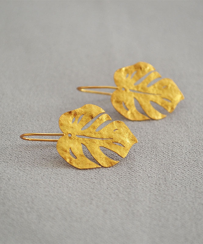 Vintage Gold Leaf Shape 14K Gold Earrings - fabuloryshop