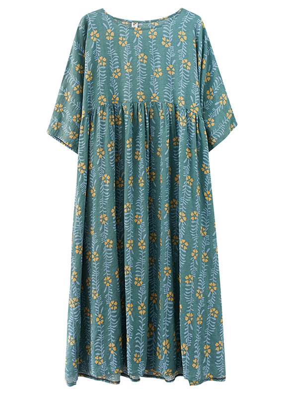 Vintage Green Patchwork Wrinkled Cotton Vacation Long Dresses Summer LY6099 - fabuloryshop