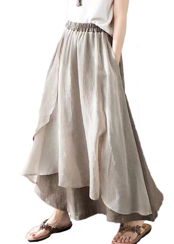 Vintage Khaki Pockets Asymmetrical Design Patchwork Linen Skirt Summer LY5311 - fabuloryshop