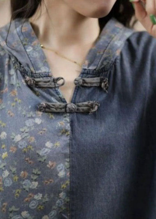 Vintage Light Blue Hooded Print Patchwork Denim Two Pieces Set Summer LY4094 - fabuloryshop