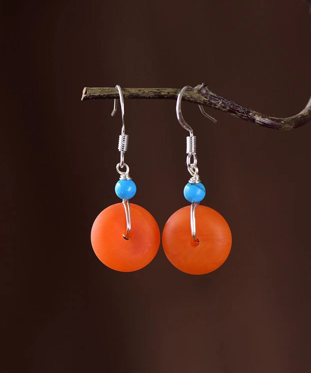 Vintage Orange Amber Silver Drop Earrings Ada Fashion