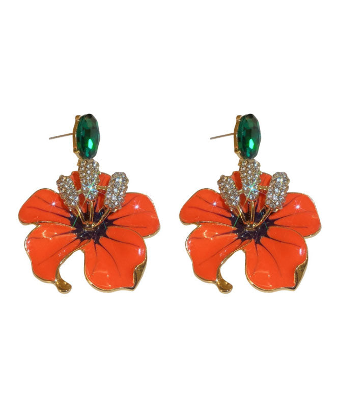 Vintage Orange Sterling Silver Zircon Oil Dirp Floral Drop Earrings LY9172 Ada Fashion
