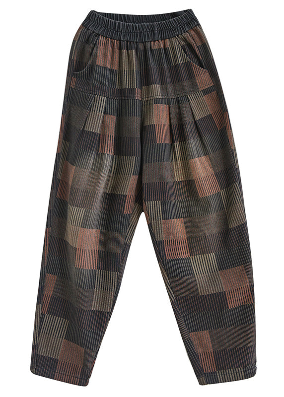 Vintage Plaid Patchwork High Waist Denim Harem Pants Summer TQ1050 - fabuloryshop