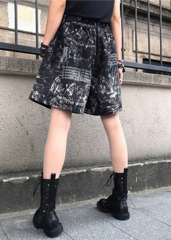Vintage Print Patchwork High Waist Sashes Denim Shorts Spring LY1289 - fabuloryshop