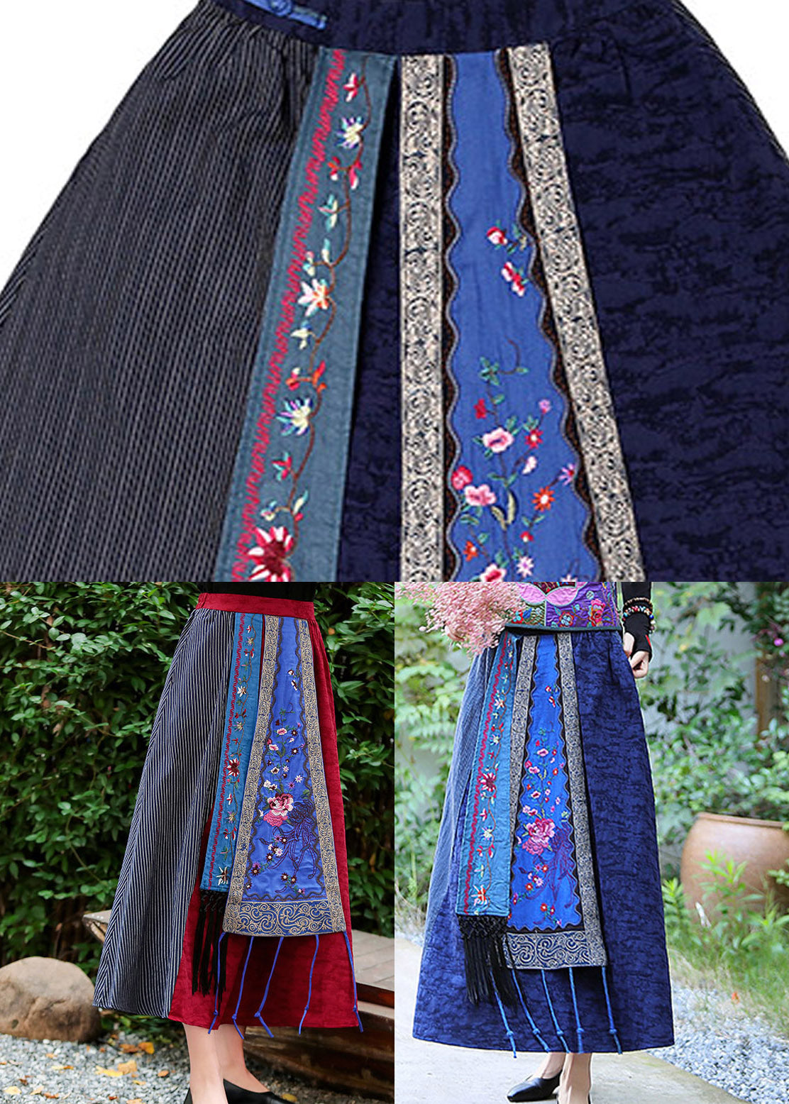 Vintage Red Embroideried Floral A Line Skirt Summer LY4644 - fabuloryshop