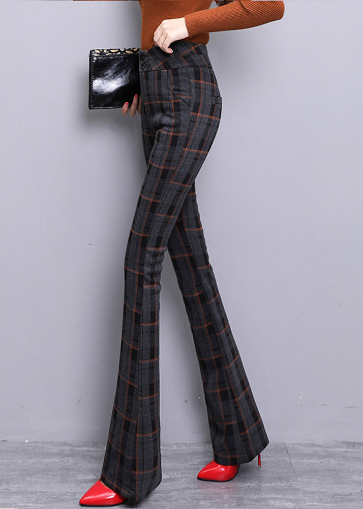 Vintage Red Plaid Button Zippered Woolen Bell Bottomed Trousers Spring LY0167 - fabuloryshop