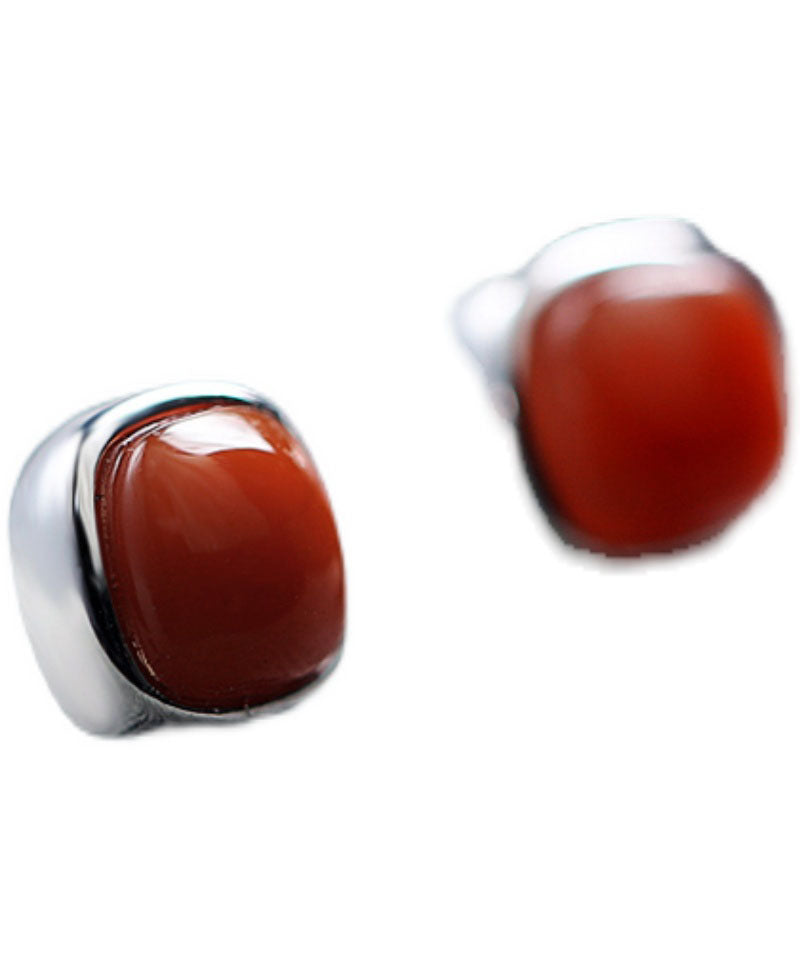 Vintage Red Sterling Silver Inlaid Agate Stud Earrings Ada Fashion