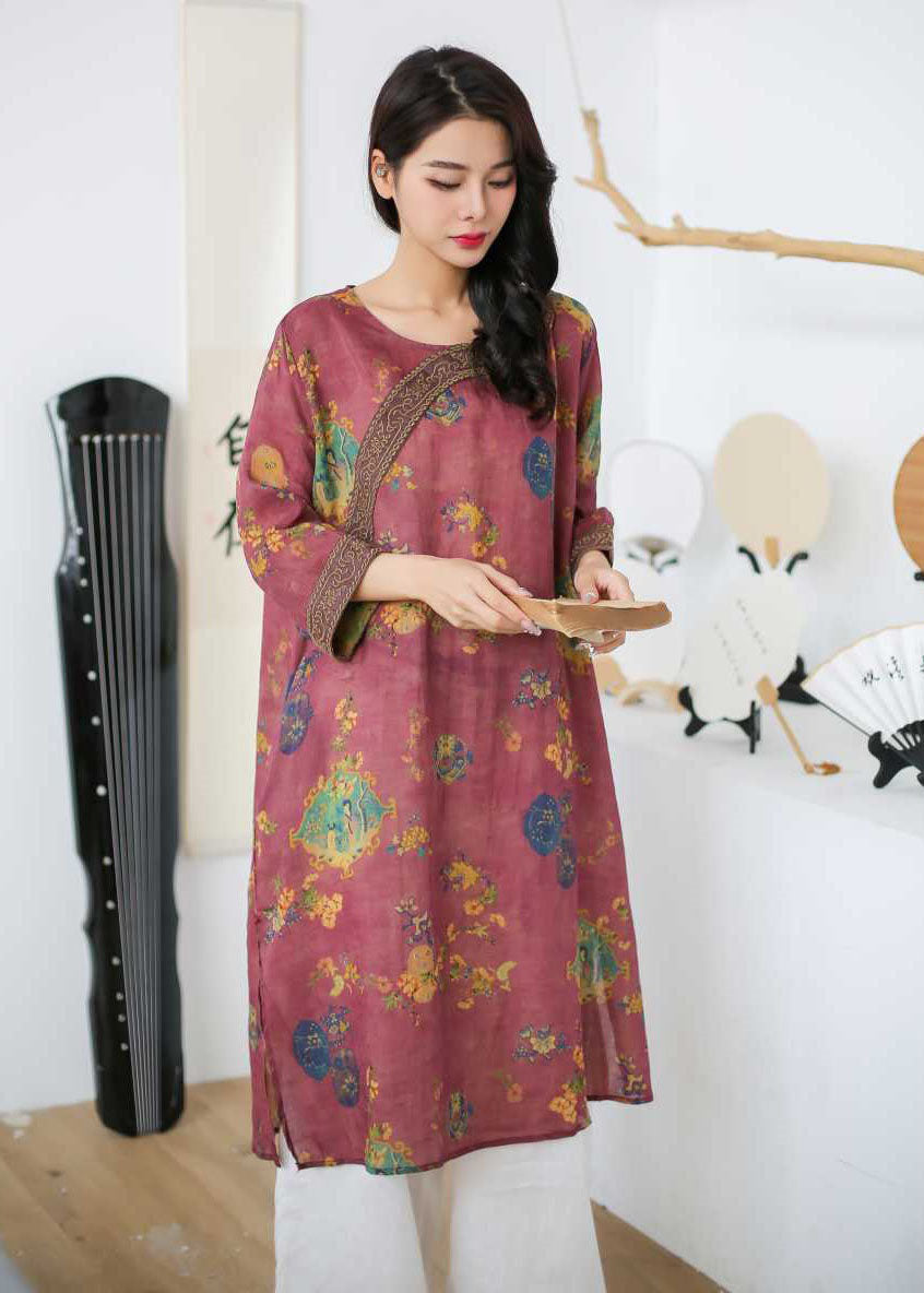 Vintage Rose Embroideried Print Patchwork Linen Mid Dress Spring LY2559 - fabuloryshop