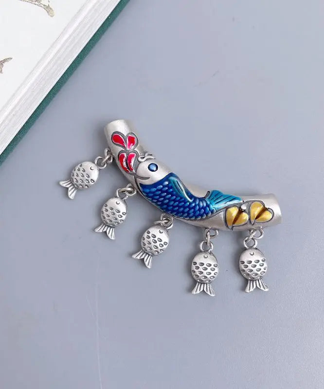 Vintage Silk Sterling Silver Tassel Cloisonne Pendant Necklace Ada Fashion