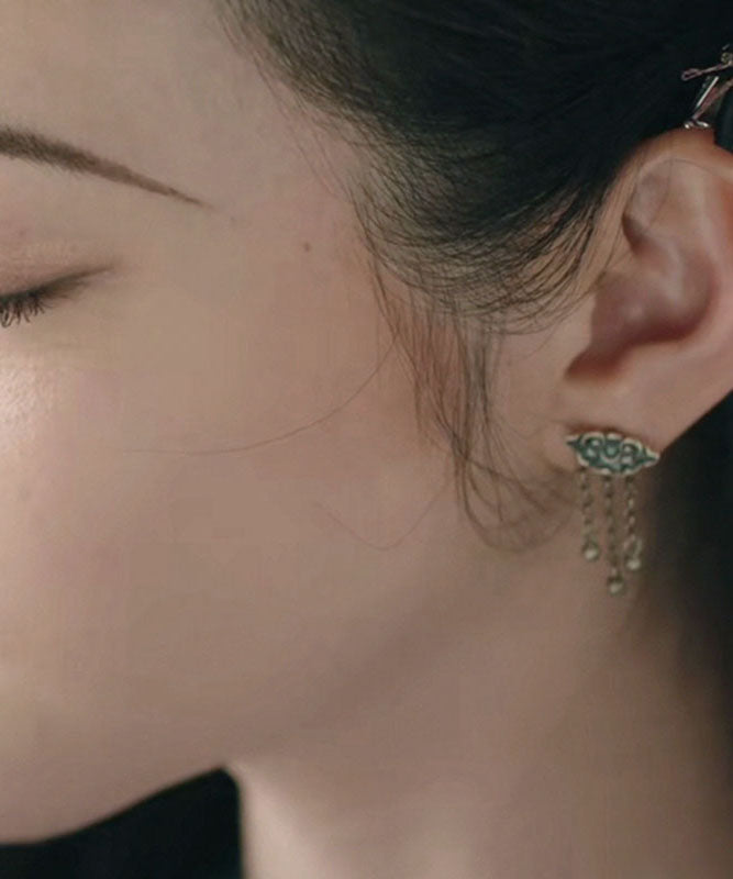 Vintage Silk Sterling Silver Xiangyun Tassel Drop Earrings Ada Fashion