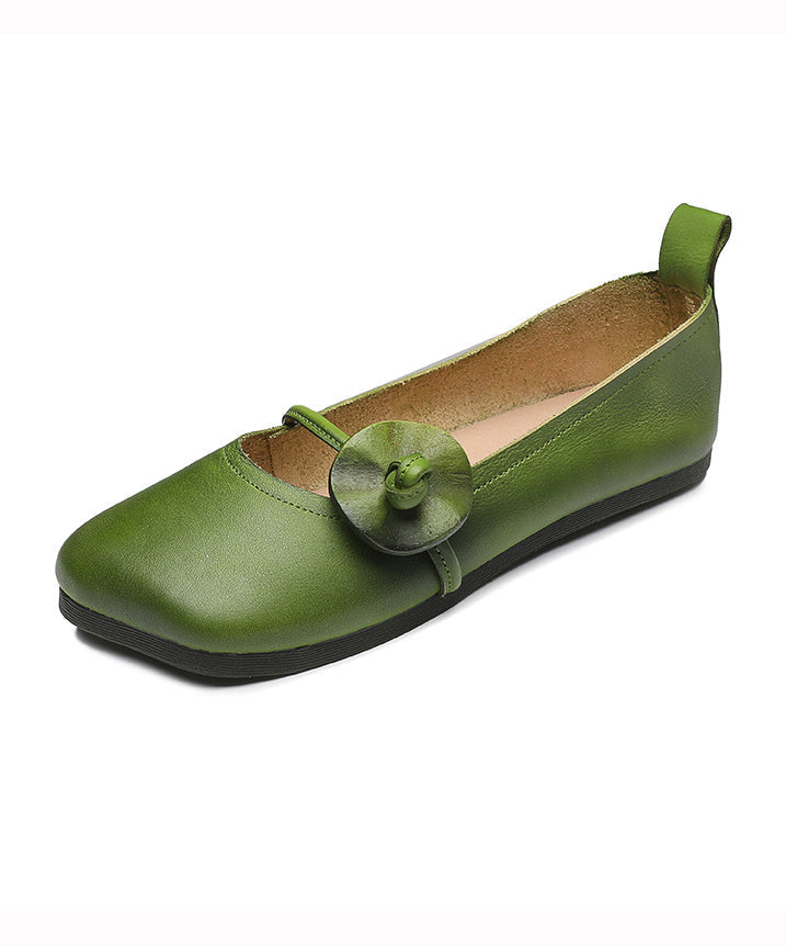 Vintage Square Toe Handmade Green Floral Soft Flat Shoes Ada Fashion