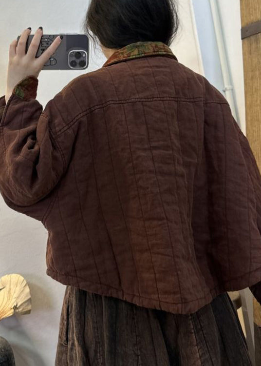 Vintage Wine Red Button Pockets Patchwork Cotton Coats Fall Ada Fashion