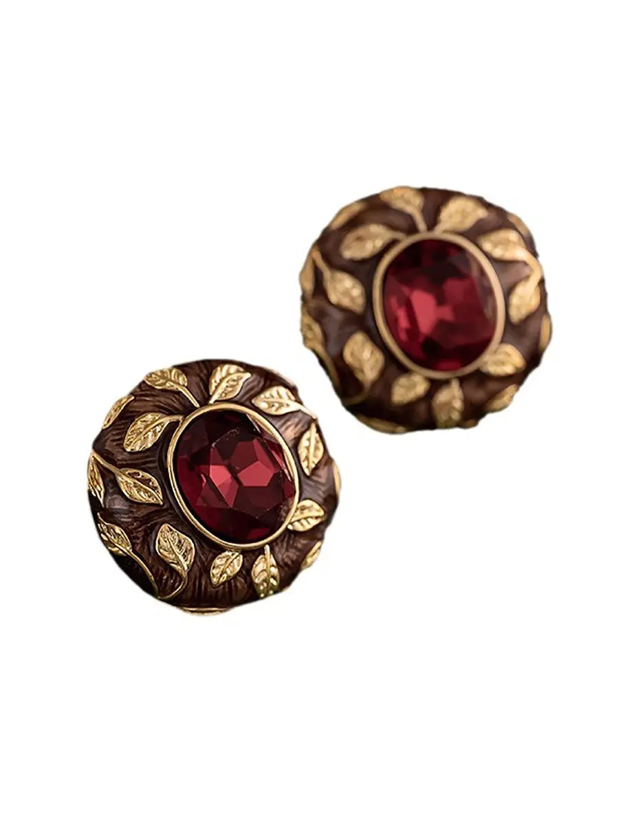 Vintage Women Leaf Copper Round Earrings Ada Fashion