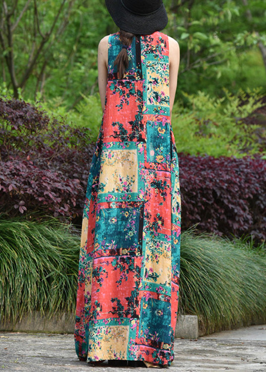 Women Abstract Print Short Sleeve Vintage Maxi Dress LC0053 - fabuloryshop