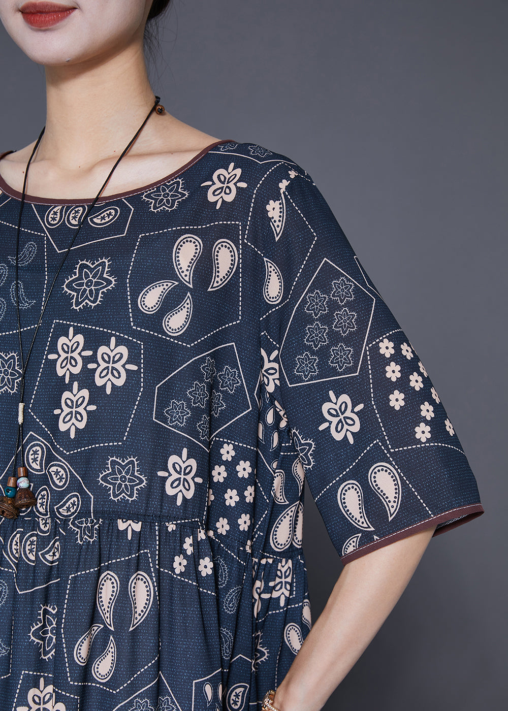Women Black Oversized Print Silk Long Dress Summer LY7669