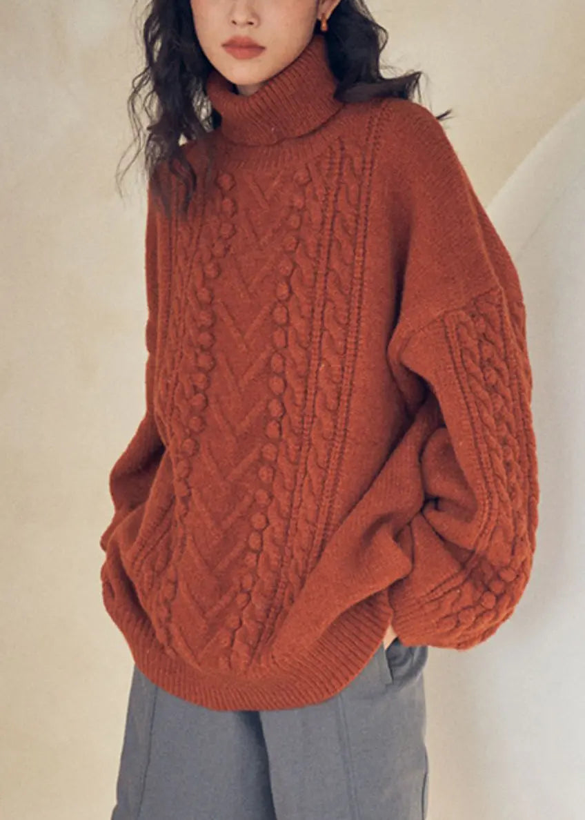 Women Caramel Turtleneck Cable Knit Sweaters Top Fall Ada Fashion