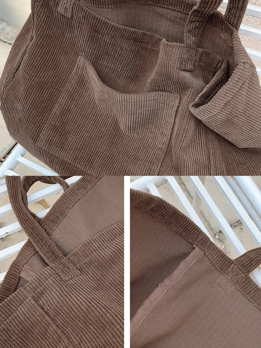 Women Casual Solid Large Corduroy Shoulder Bag Ada Fashion
