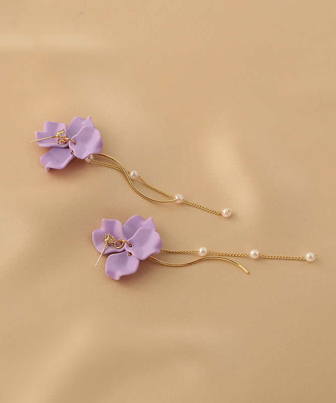 Women Purple Alloy Long Tassel Drop Earrings LY1802 - fabuloryshop