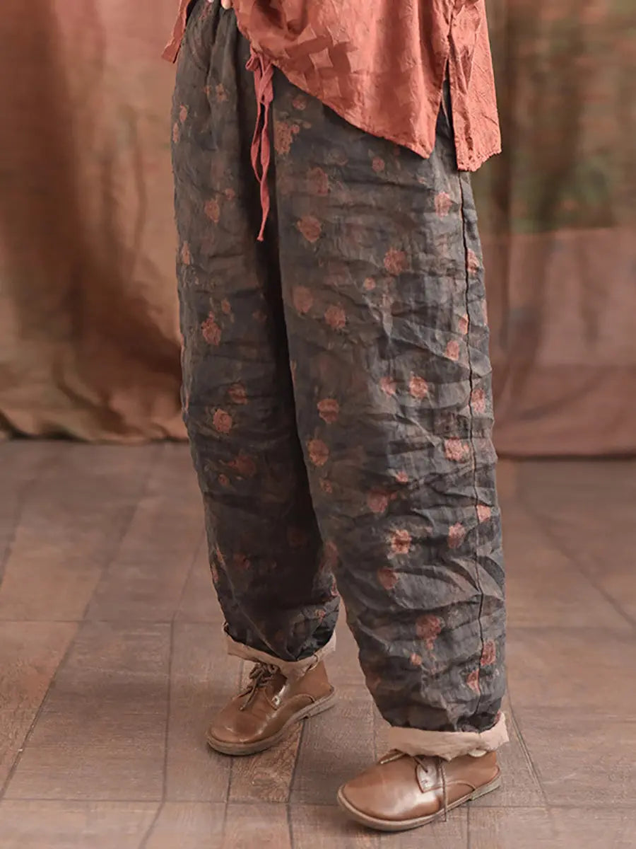 Women Vintage Floral Loose Linen Pants Ada Fashion
