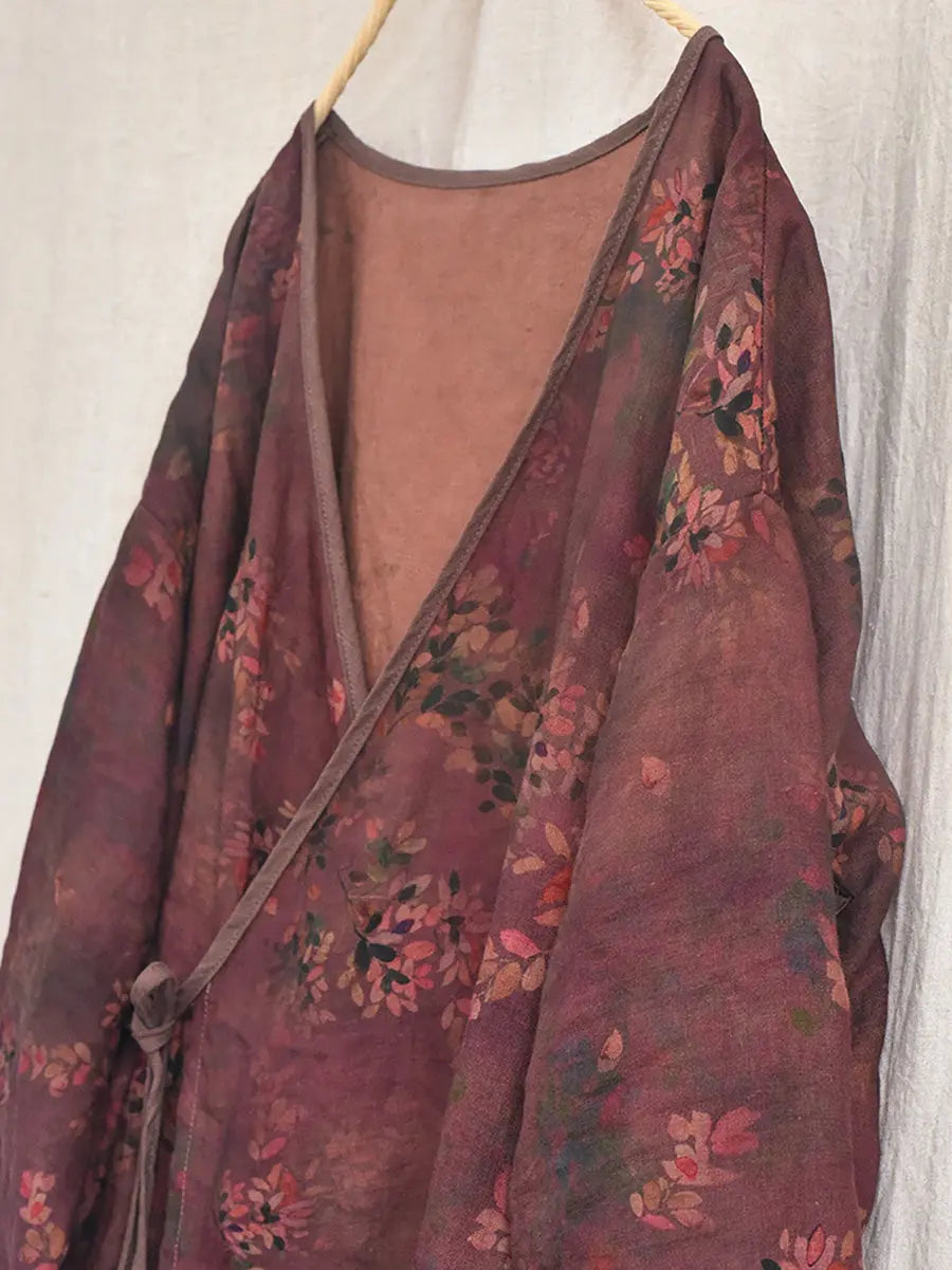 Women Vintage Floral Print Spring Slant-Closure Coat Ada Fashion