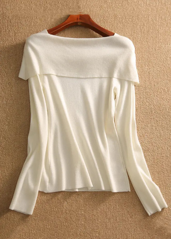 Women White Square Collar Bow Cotton Knit Tops Fall Ada Fashion