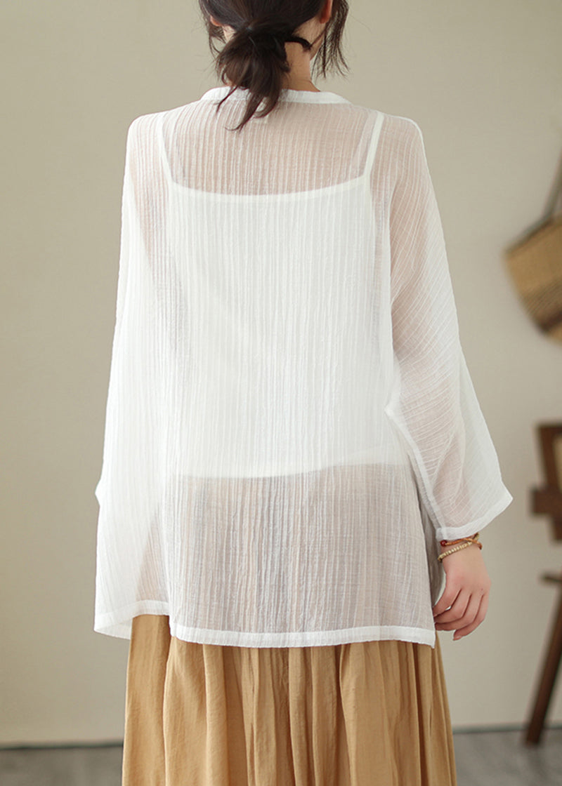 Women White V Neck Oversized Cotton UPF 50+ Cardigan Summer LY5287 - fabuloryshop