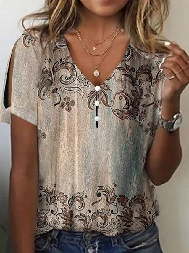 Casual Floral V Neck Shirt WG111 - fabuloryshop
