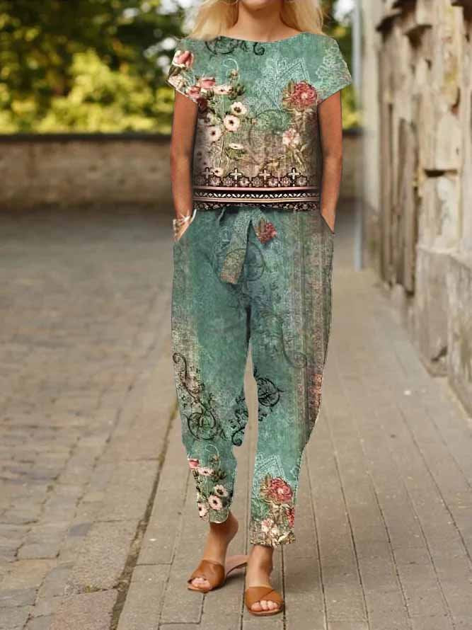 Casual Crew Neck Jersey Two-Piece Set QF108 - fabuloryshop