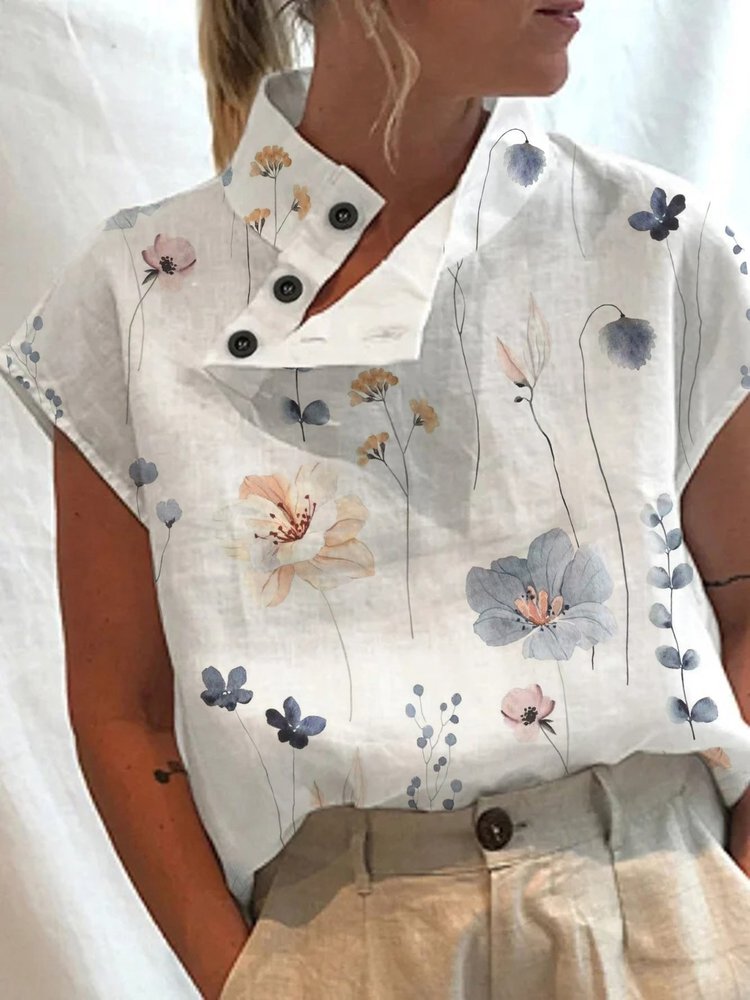 Floral Casual Loose Buckle Shirt WI108 - fabuloryshop