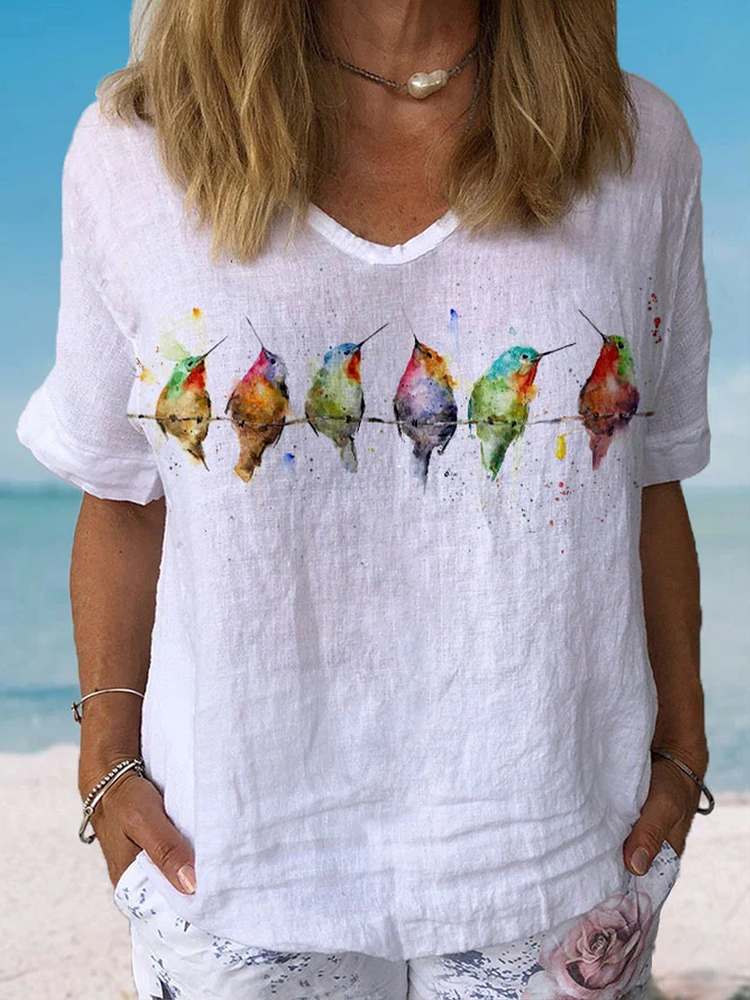 Women's Watercolor Hummingbirds Print Lounge Top mm263 - fabuloryshop