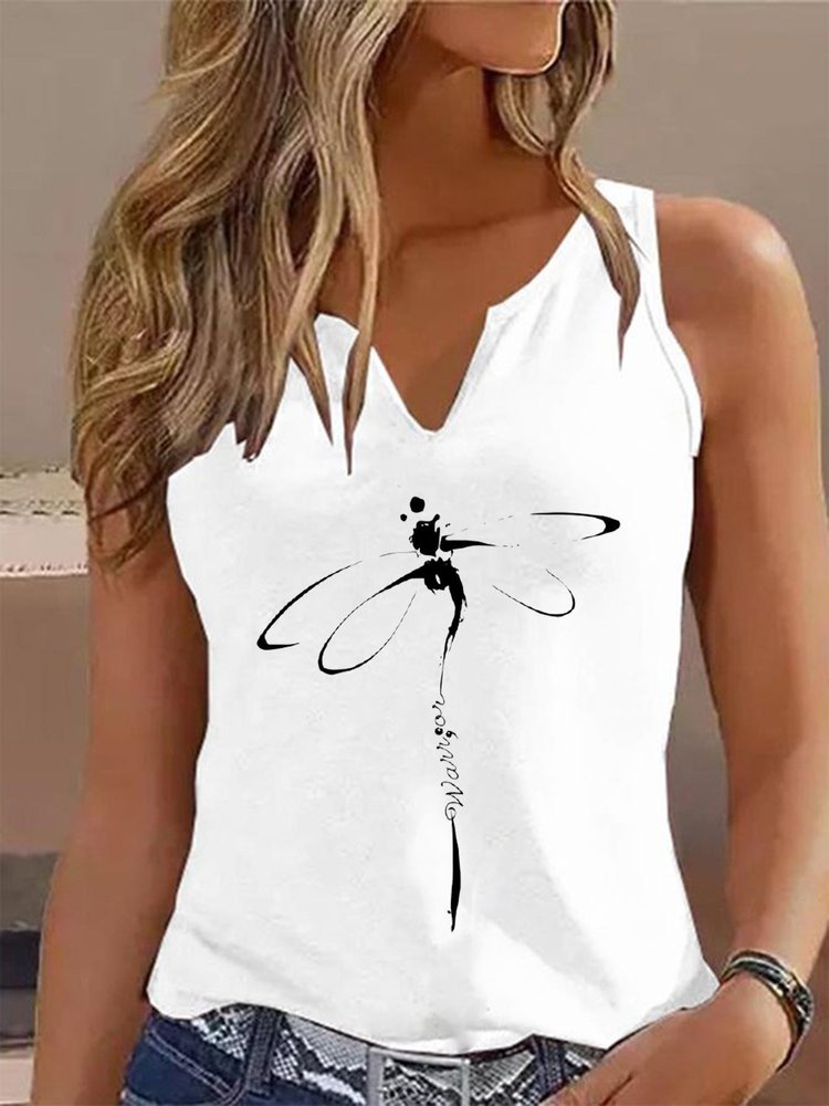 Dragonfly Casual Notched Loose Tank Top QH89 - fabuloryshop