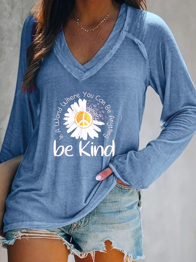 Casual V neck Long Sleeve Printed T-shirt QH102 - fabuloryshop