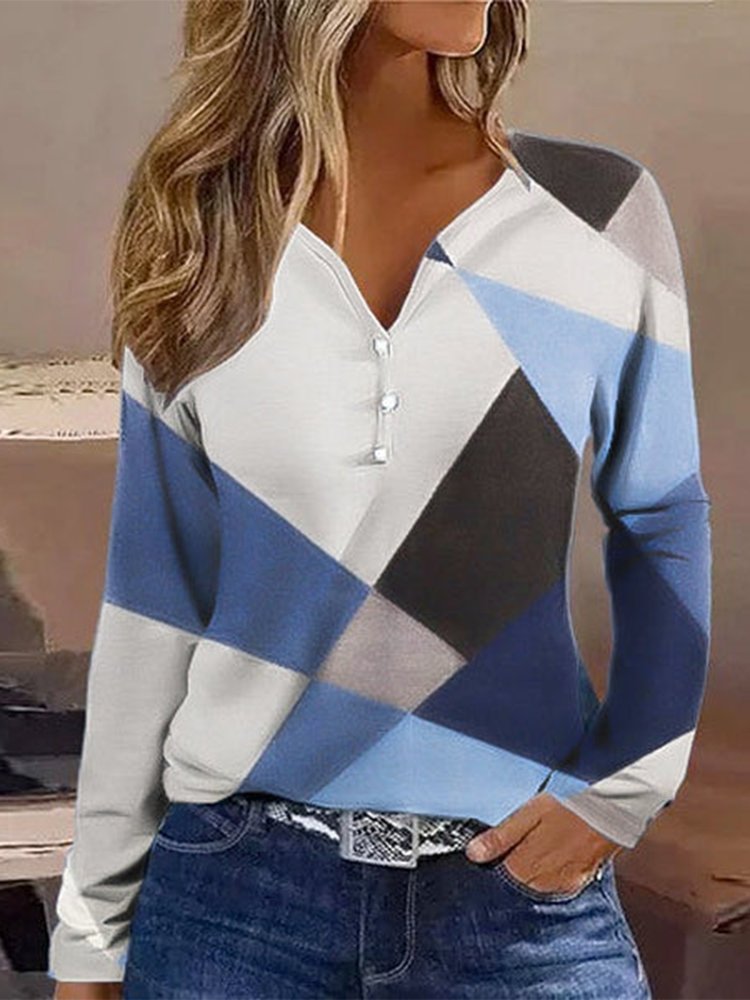 Casual Crew Neck Color Block Loose T-Shirt QZ62 - fabuloryshop