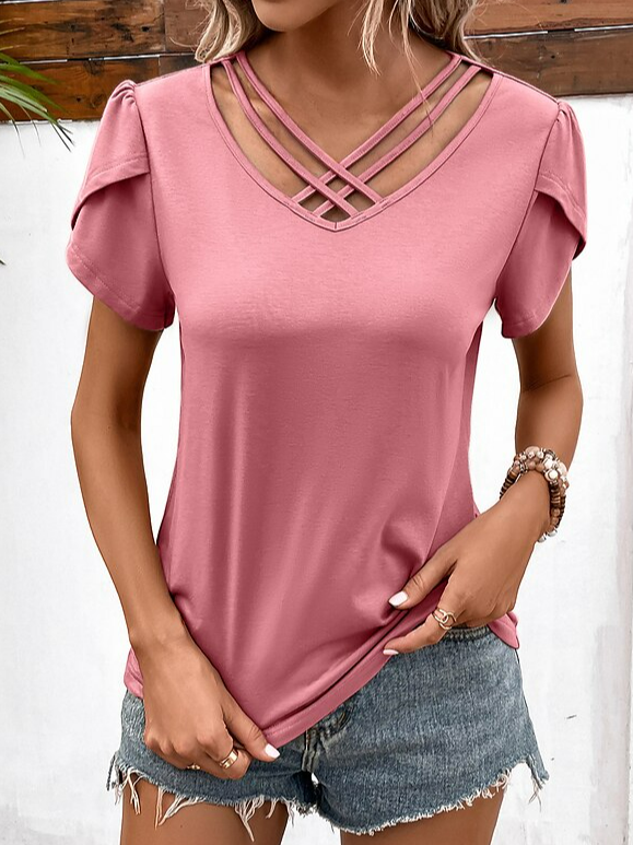 Plain V Neck Casual Shirt WW87 - fabuloryshop