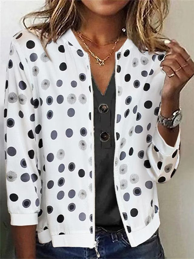 Polka Dots Casual V Neck Loose Jacket QL90 - fabuloryshop