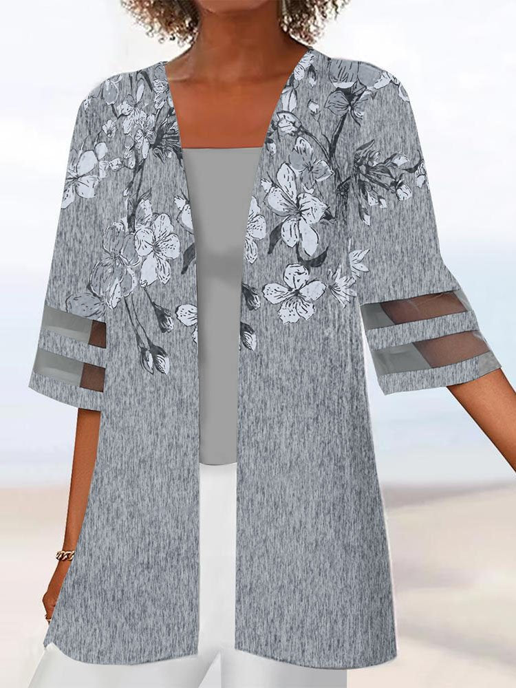Country Casual Floral Positioning Print Cardigan QL88 - fabuloryshop