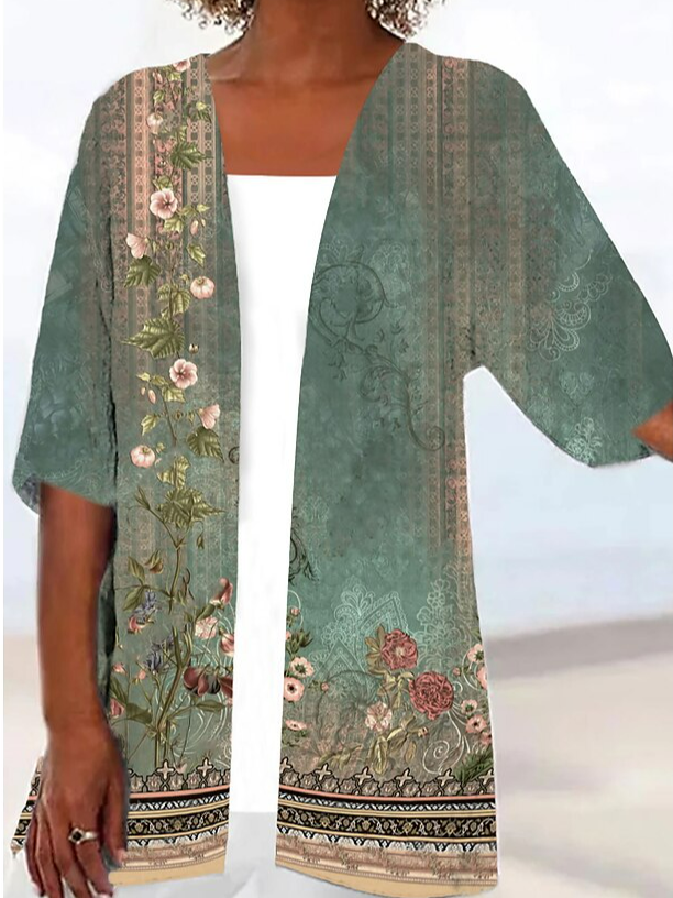 Vintage Ethnic V Neck Loose Kimono QL95 - fabuloryshop