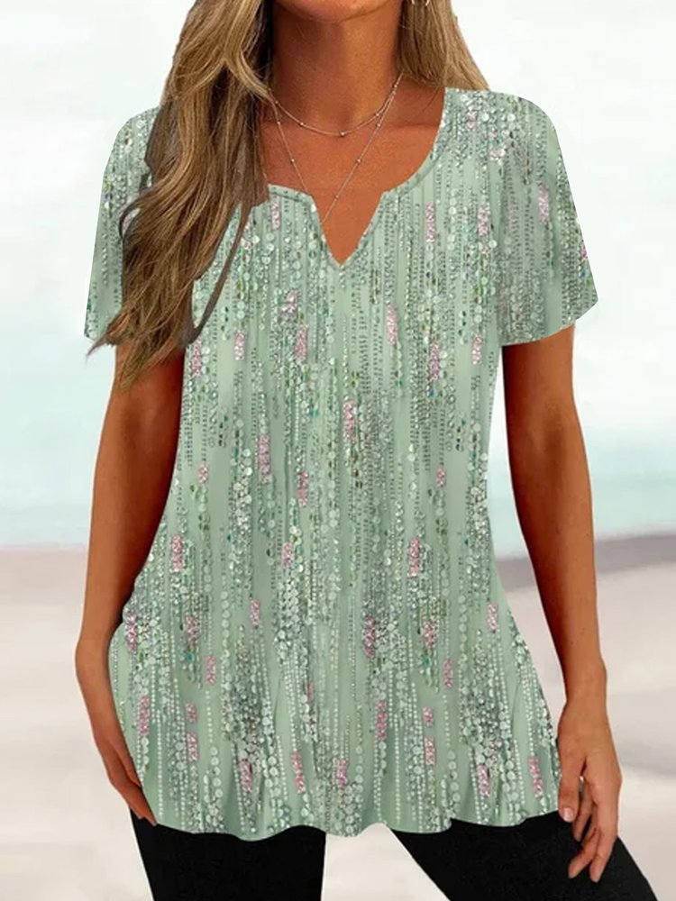 Random Print Notched Loose Casual Shirt QX75 - fabuloryshop